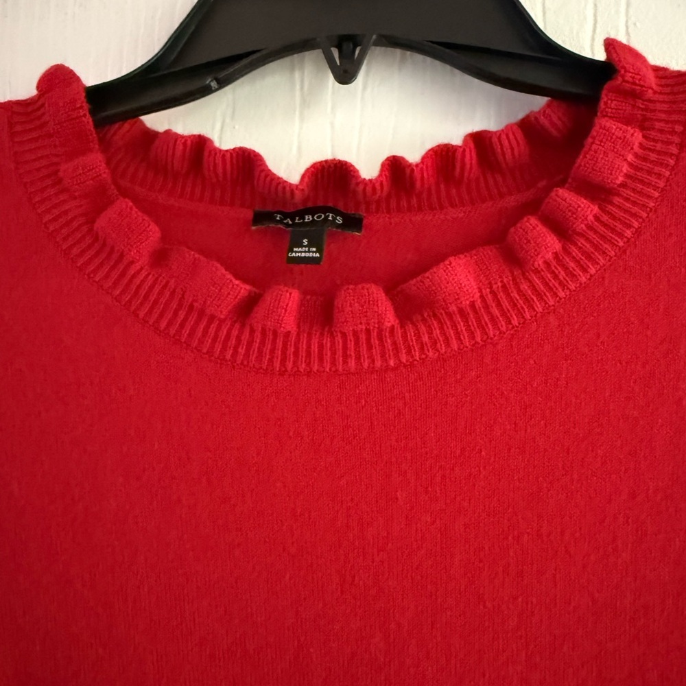 Talbots Vibrant Red Ruffle Sweater - Picture 2 of 5